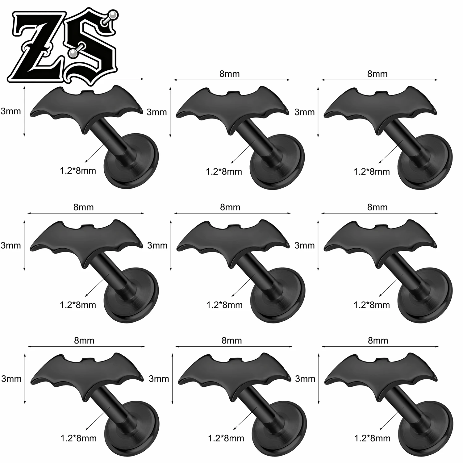 Zs 9 Pieces Punk Pumpkin Ghost Labret Lip Piercing 16G Stainless Steel 9