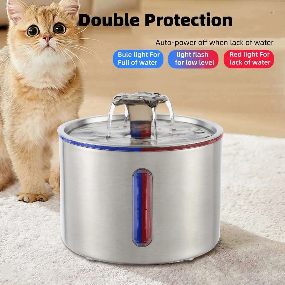 

Stainless Automatic Pet Water Dispenser USB Operated 2.5L Drinking Fountain For Cat Dog Large Capacity Water Bowl With Filter