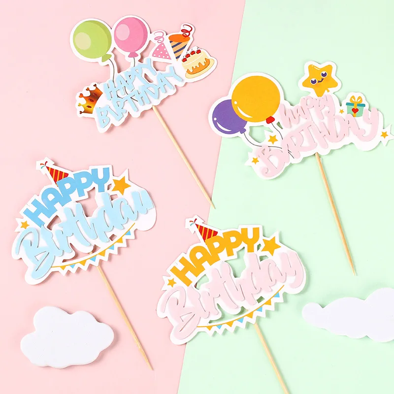 Balloon Cake Topper Dessert Decor Happy Birthday Princess Kids Gift Girls Star Hat Cupcake Toppers Baby Shower Party DIY Baking