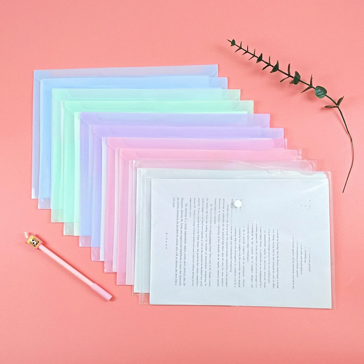 

File Bag Transparent Plastic Thickeneded Large-Capacity Snap Test Paper Storage Bag Student File Bag Folder