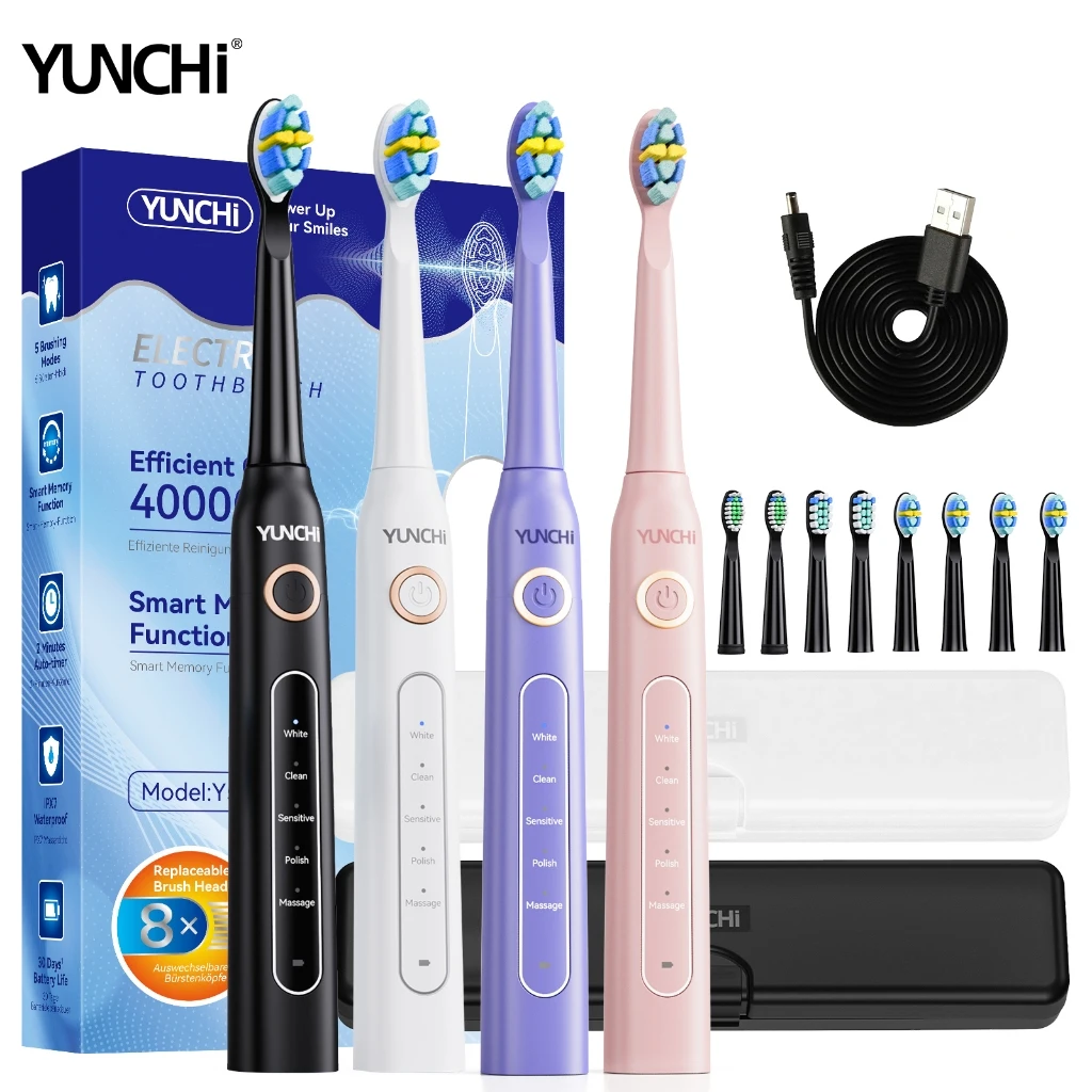 

YUNCHI Sonic электрическая зубная щетка эффективная стерилизация удаление пятен на зубах уход за деснами с дорожной коробкой насадки для щеток Y5 4 цвета