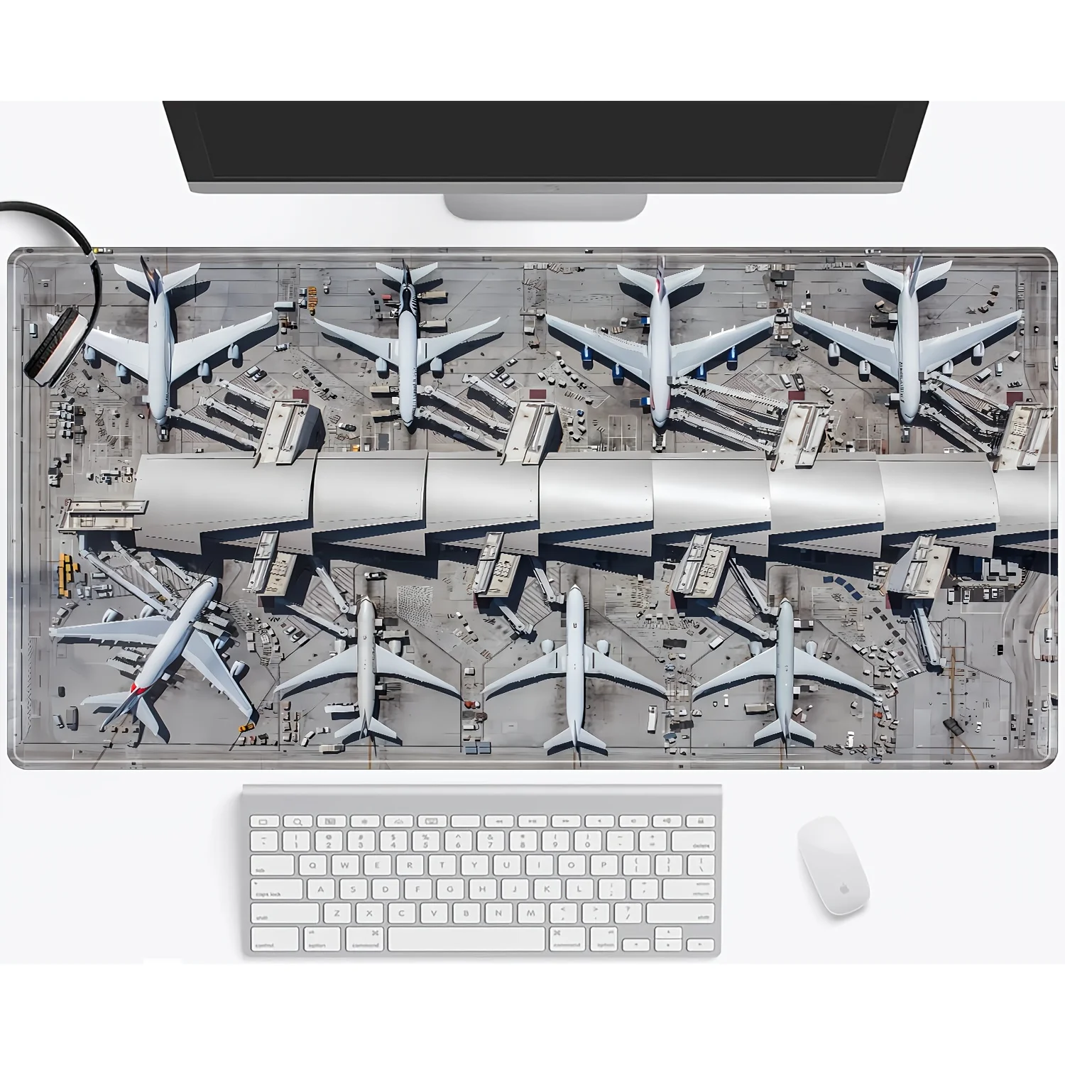 

Aircraft theme large desktop mouse pad non-slip waterproof lock edge rectangular office desk mat fine surface precise control