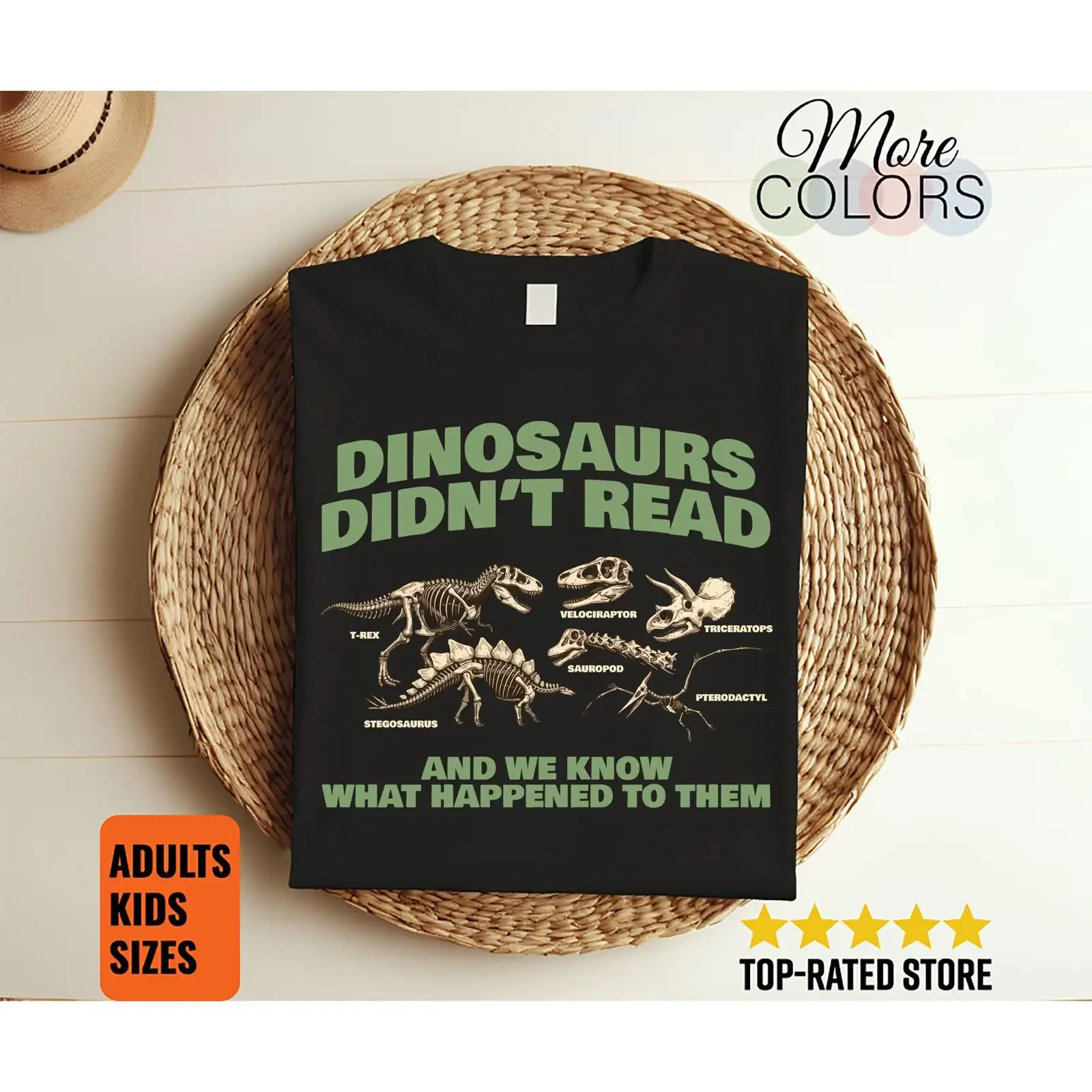Dinosaurs Didn't Read T Shirt Funny Dinosaur Book Lover Kids Reading Humor  vintage Washed Top For Everyday Wear Stretched