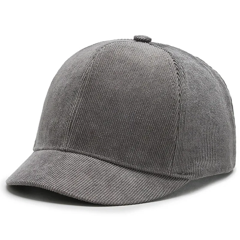 Men\'s Short Brim Baseball Cap Casual Solid Corduroy Soft Top Cap Small Brim Snapback Caps for Women Bone Gorras Dad Hat
