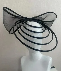 Black Derby Fascinators Hat With Bow For Weddings Fashion Headwear  For Party Kenducky Royal Asscot Pillbox Cap Hair Clip Bride