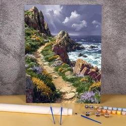 Hand Painting Seaside Mountain Scenery Landscape Picture Acrylic Painting By Numbers Kit DIY Artwork Canvas Art Gift Home Decor