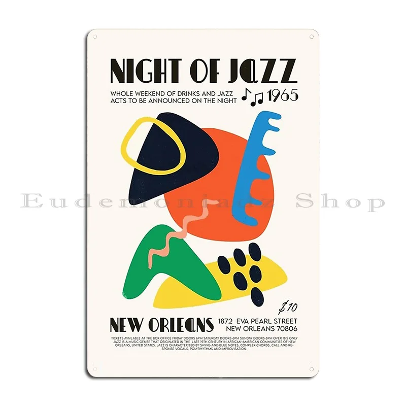 Night Of Jazz 1965 Metal Plaque Poster Personalized Living Room Garage Plaques Design Wall Decor Tin Sign Poster