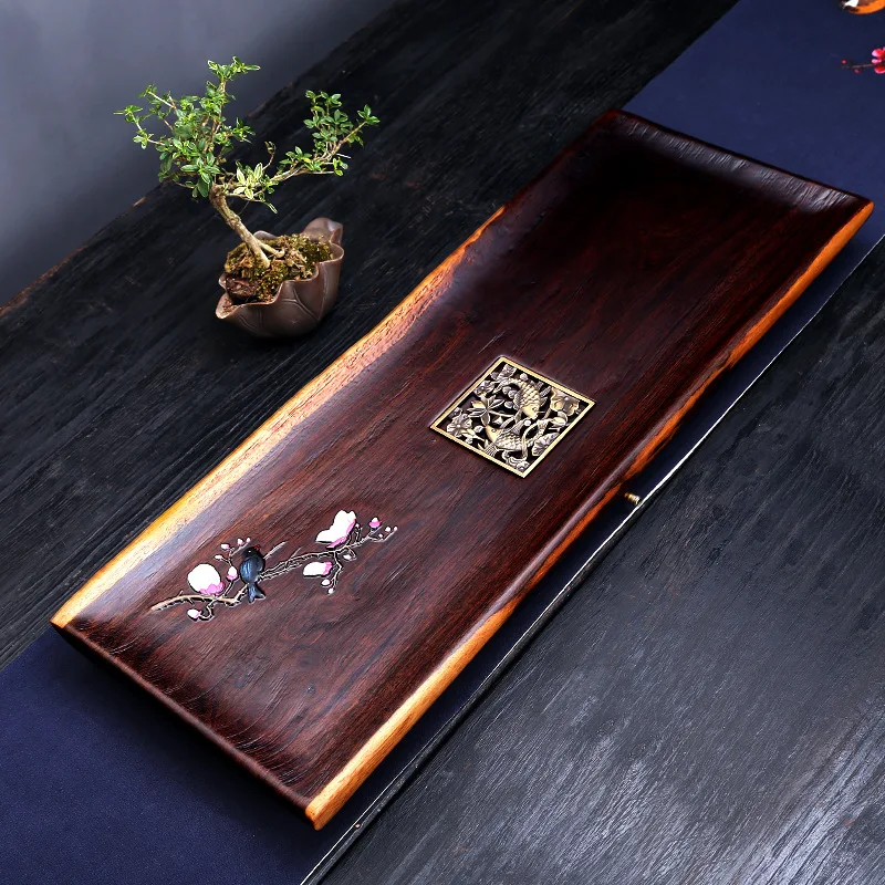 

Hand-painted tea tray ebony whole solid wood logs factory direct painted home kungfu tea set tea table.