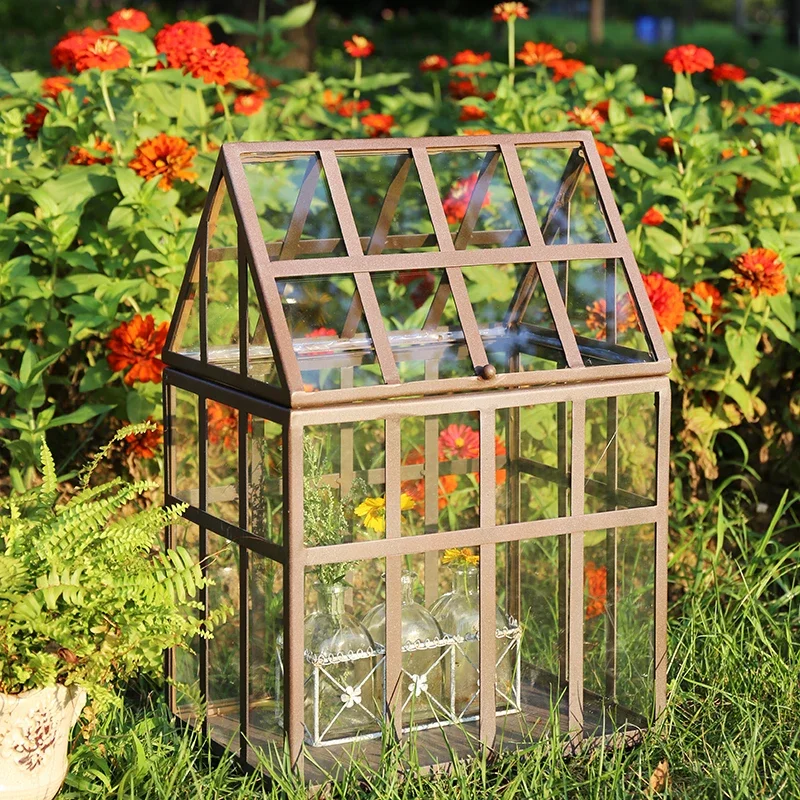 Iron glass flower room flower stand American metal balcony winter greenhouse plant moisturizing insulation flower box