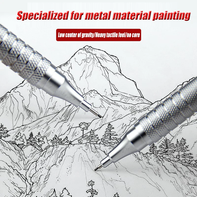 0,3 0,5 0,7 0,9 2,0 mm Zeichnung Automatische Bleistifte Niedriger Schwerpunkt Einziehbare Spitze Metall Druckbleistift mit Radiergummi – Detail 3