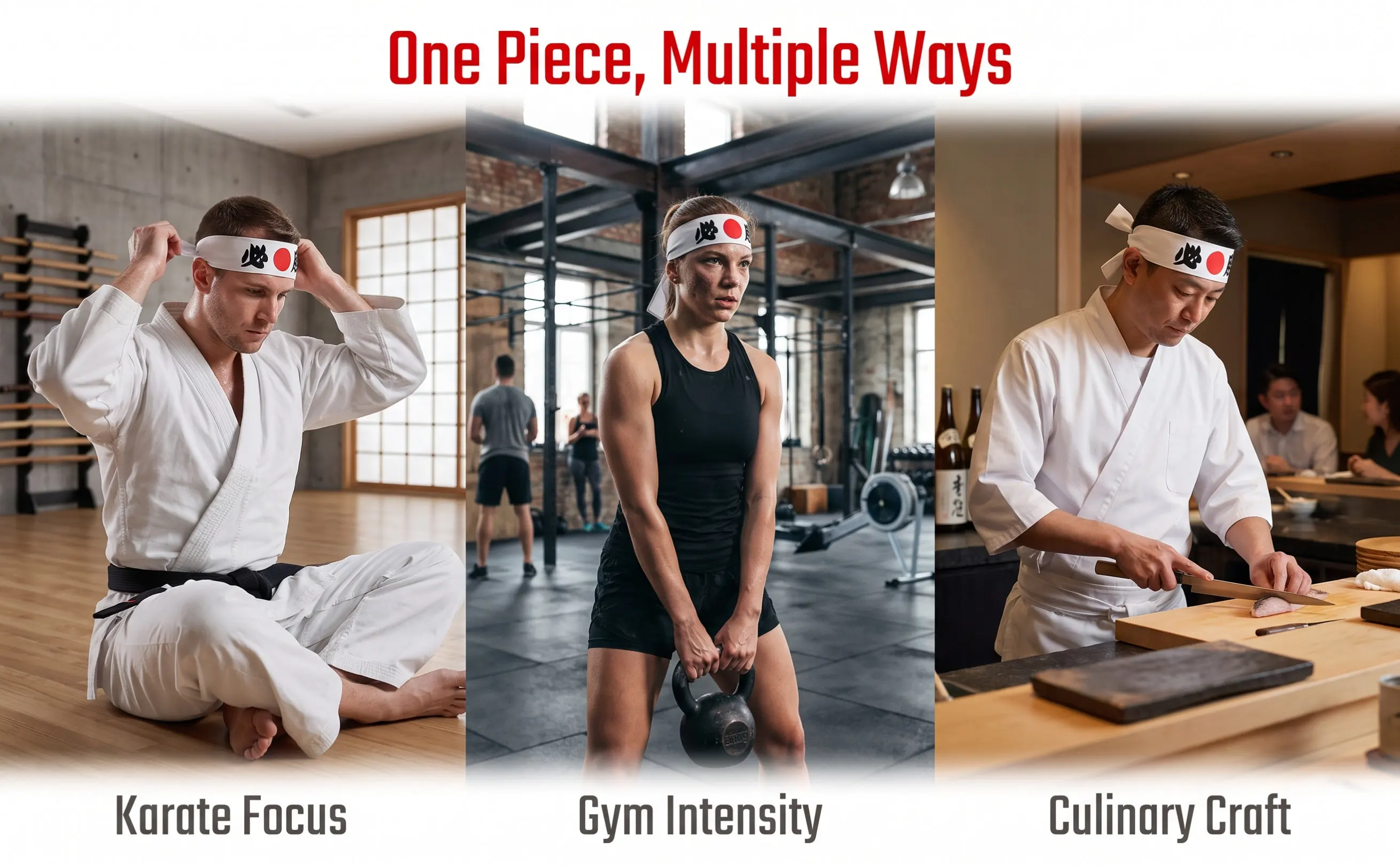 Japanese Headband White Moderate Width Soft Sweat Absorbing Sports Bandana Samurai Ninja Victory Karate Accessory Yoga Workout