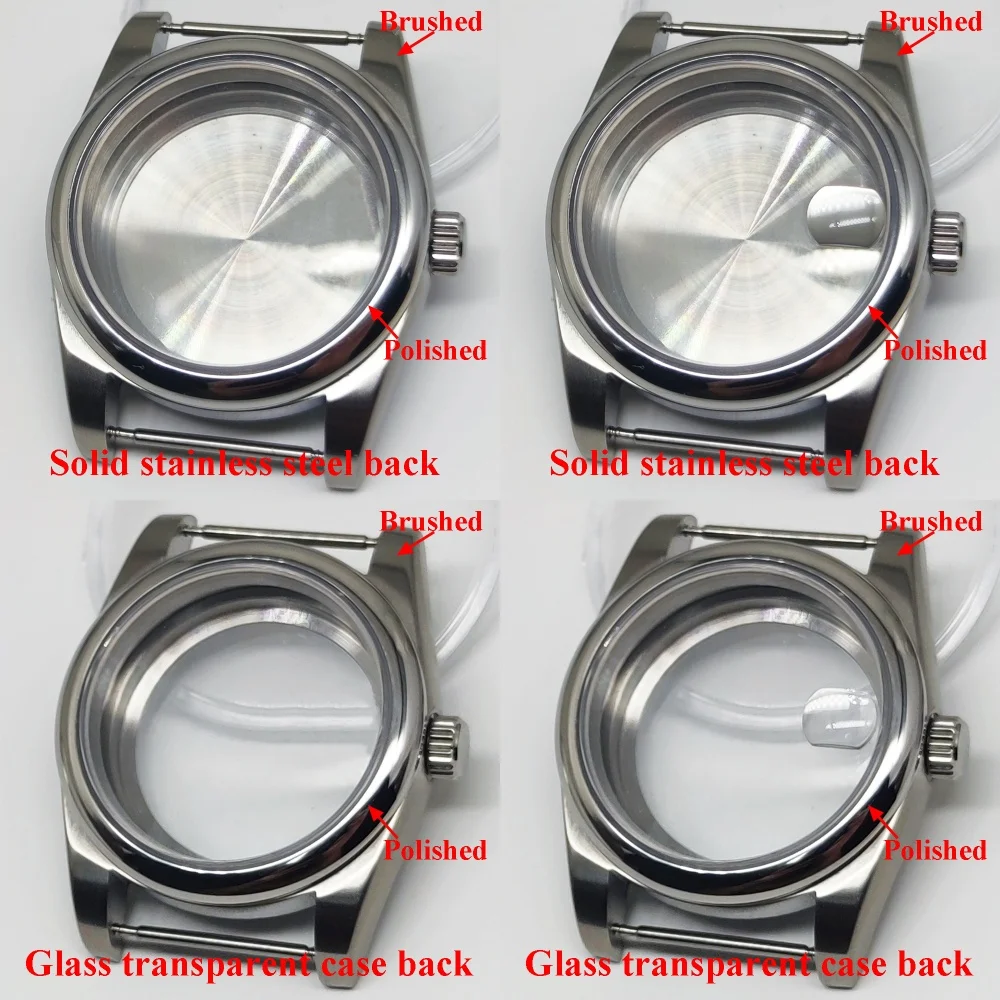 NH35 36/39mm Silvery Polished Brushed Watch Case Sapphire Glass fit NH35 NH36 ETA2824 2836 DG2813 3804 Miyota82 PT5000 Movement