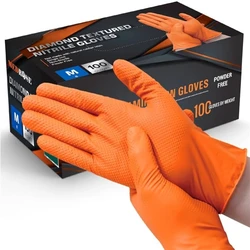 8Mil Heavy Duty Orange Nitrile Gloves Disposable Industrial Safety Work Gloves Latex Free Diamond Grip Mechanic Plumbing Gloves
