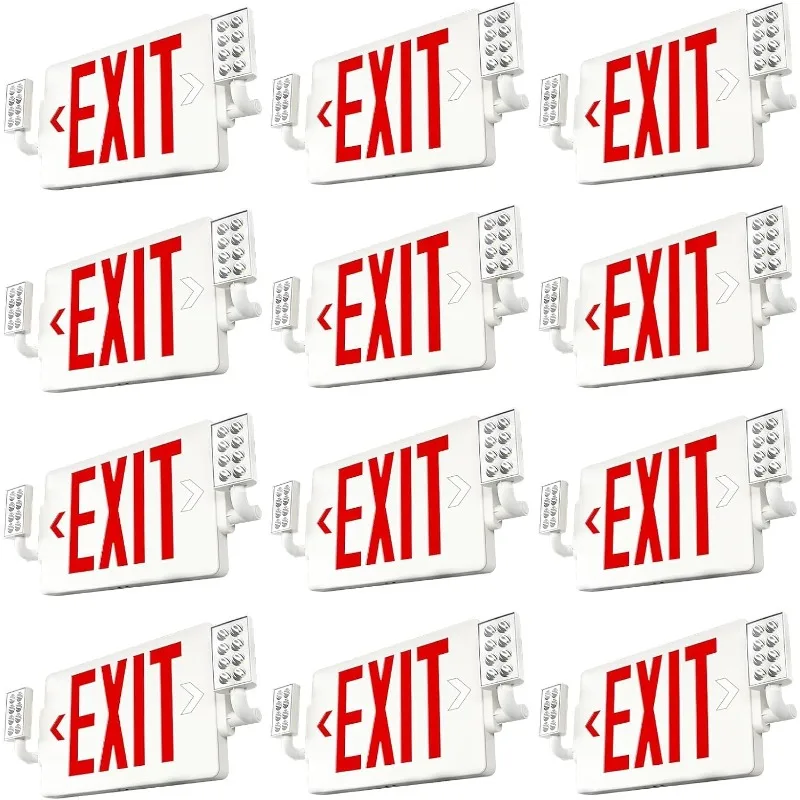 12 Pack Double-Sided Exit Sign with Emergency Lights, LED Adjustable LED Emergency Exit Lights with Battery Backup