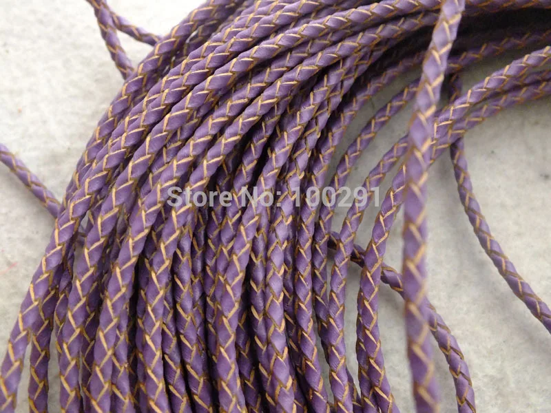 

50 Meters DIY High quality natural 3mm purple braided genuine leather cord