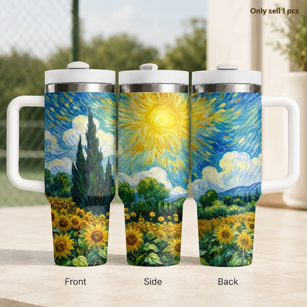 Starry Sky Van Gogh Graphics Vacuum Flasks 40oz Stainless Steel Insulated Tumbler With Handle & Straw Leakproof Travel Mug