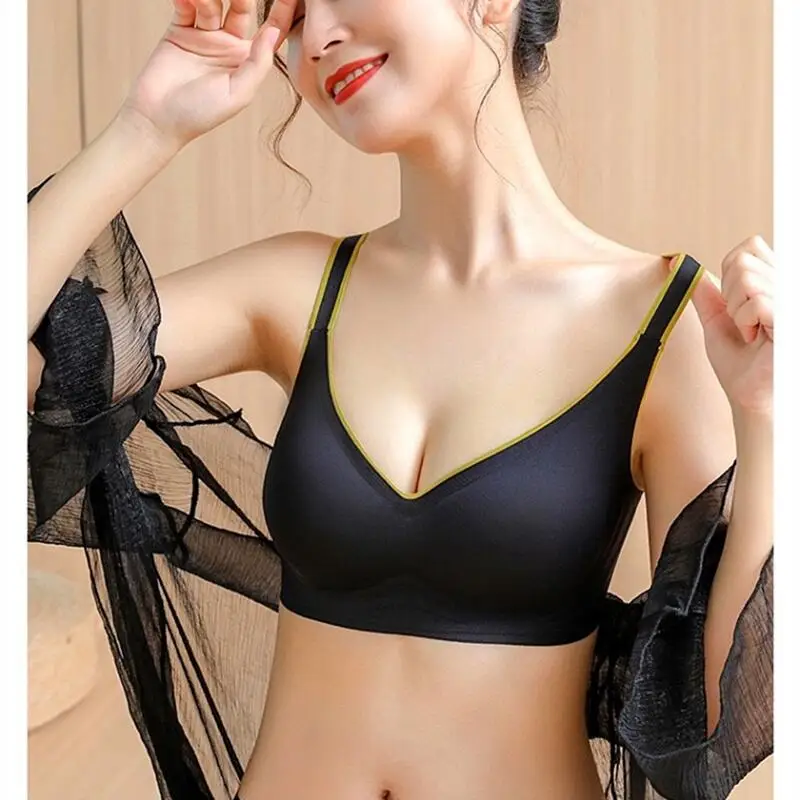 

Color Gradient Jelly Latex Strips Bra Women Underwear Adjustable shoulder straps Gather Brassiere Sexy Glossy Thin Cup Bralette