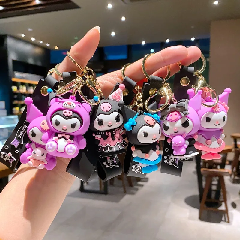 Sanrio Kawaii Kuromi Keychain Pvc Doll Key Chain Cartoon Anime Cinnamoroll Bag Pendant Car Keyring Accessories Gift