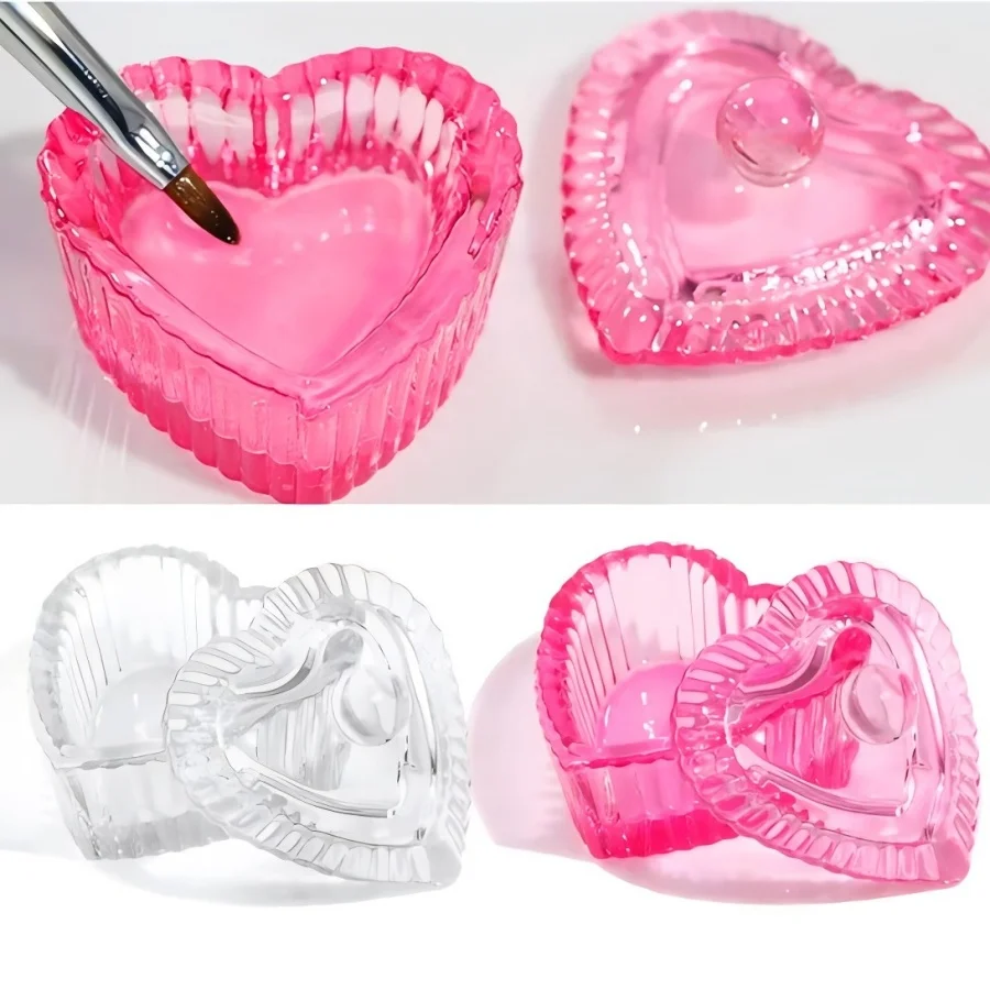 

1pcs Pink Crystal Glass Dappen Dish Acrylic Powder Liquid Holder Container Heart Shape Nail Lid Cup Bowl Manicure Accessories