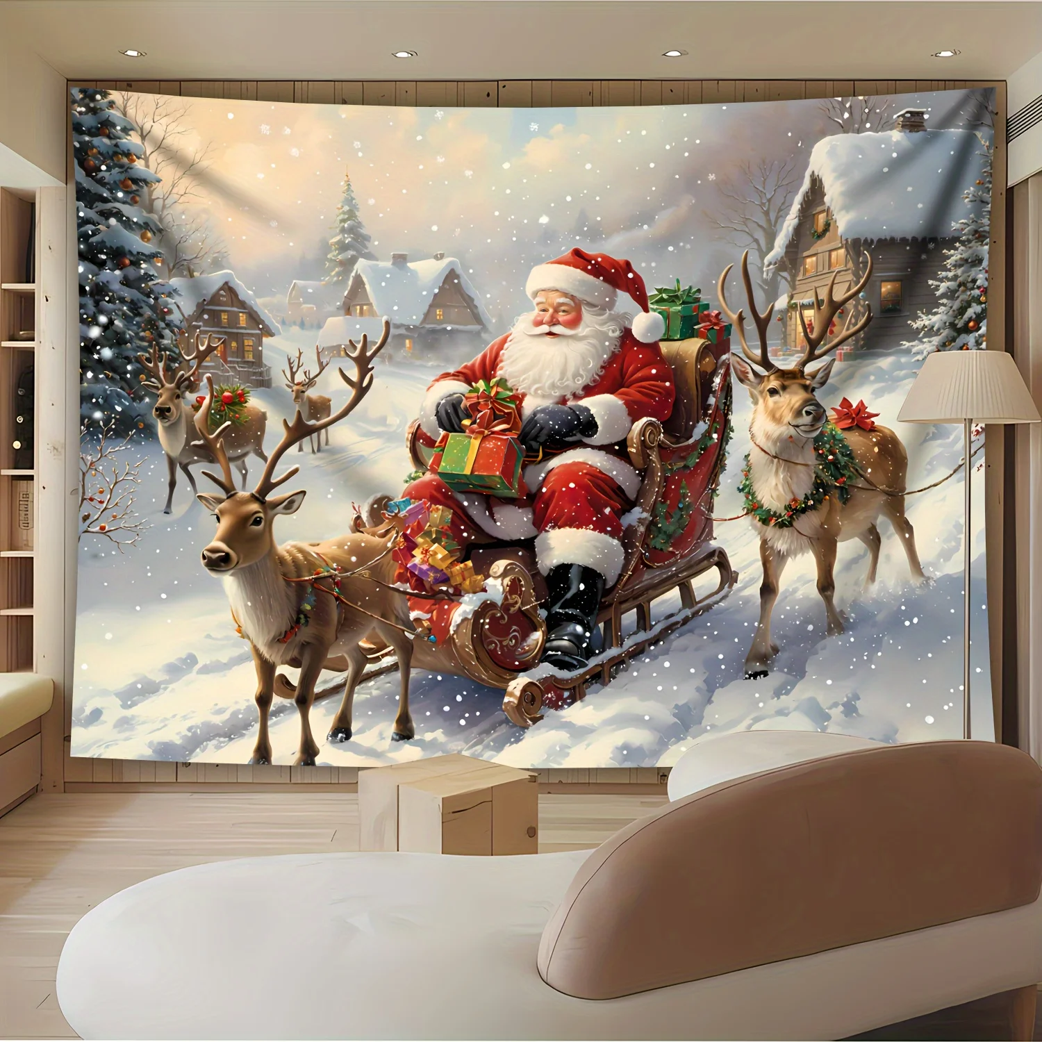 VIKAMA Weihnachtsmann, Kutsche, Elchfoto, Hintergrundwand, Wandteppich, Wohnzimmer, Schlafzimmer, Büro, Familienzimmer, Partydekoration