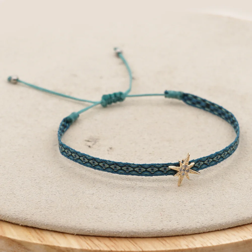 Handmade Cloth Fabric Bracelet, Braided Design & CZ Heart
