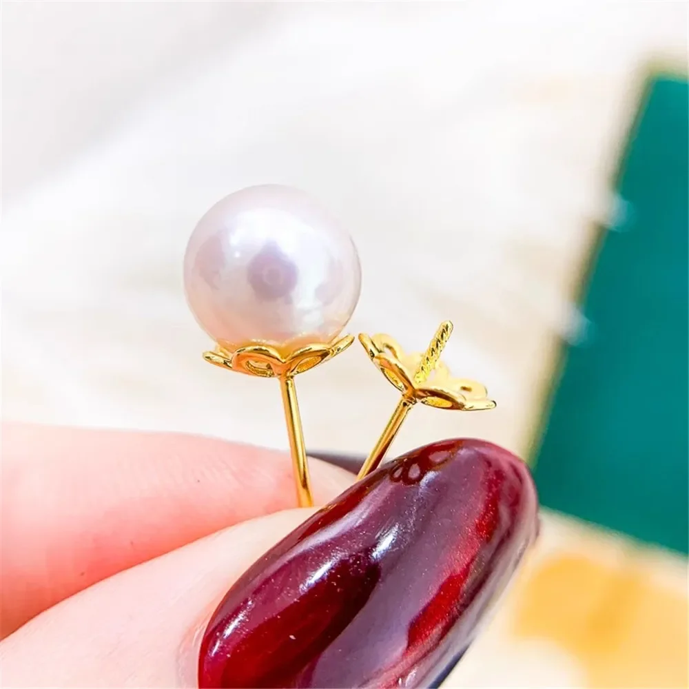 Gold-Plated Pearl Beads Stud Earrings Setting Base Diy Jewelry Making Findings&Components No Pearl E083