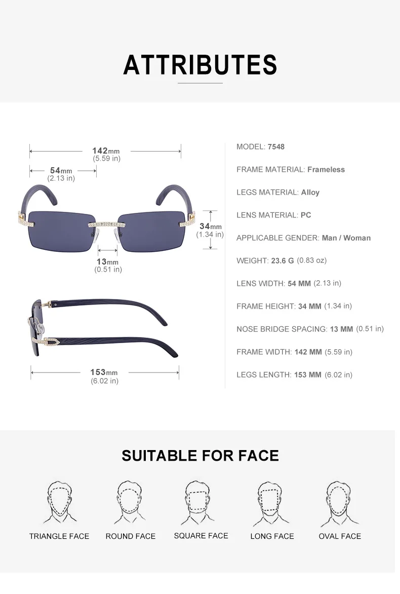 Y2K Rechteckige Randlose Sonnenbrille für Herren Vintage Sonnenbrillen für Männer 2026 Luxus Strass Brillen Punk Mode Rahmenlose Shades – Detail 8