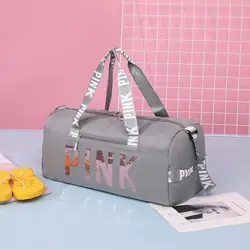 Bolsa de viaje con letras de gran capacidad, bolsa de Fitness brillante, almacenamiento de zapatos independiente, tela Oxford, separación seca y húmeda, moda