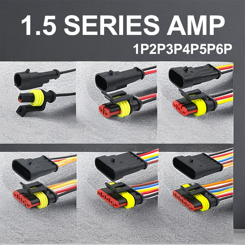 

5/20/100 Sets 1.5 Series AMP Waterproof Connector Male&Female Docking Terminal 1/2/3/4/5/6 Pin DJ7041-1.5-11/21 with Wire