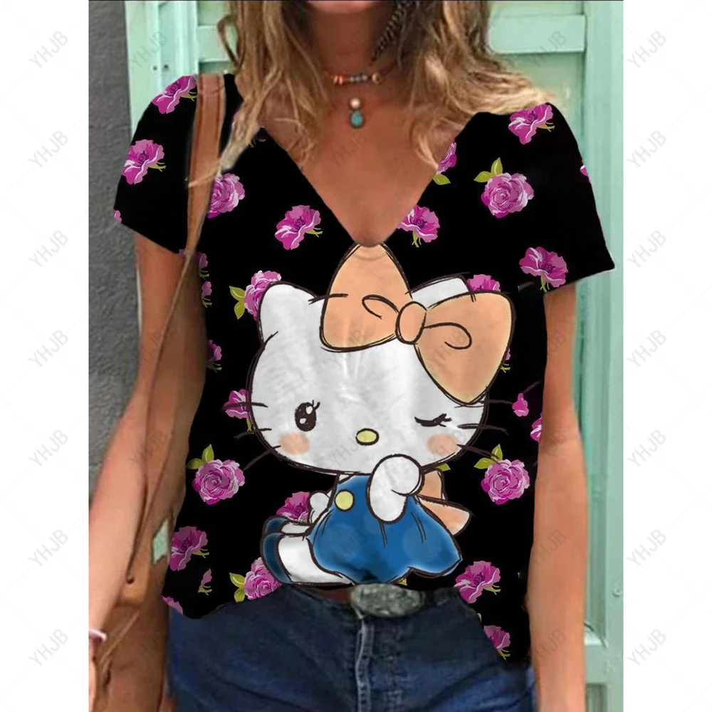 Uniforme de enfermera con estampado de Hello Kitty, uniforme clínico con cuello en V a la moda de acuarela para mujer, uniforme médico esmerilado de manga corta