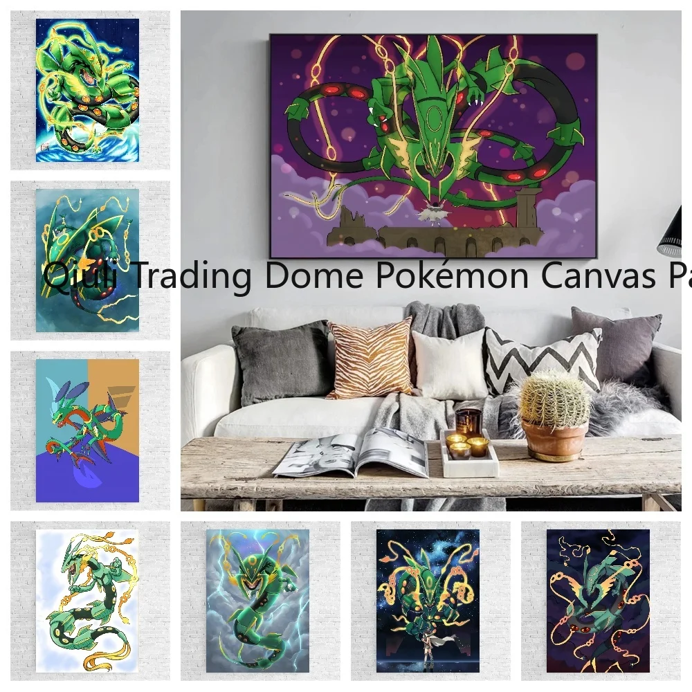 Pokemon Surrounding Anime Canvas Painting Rayquaza Poster and Print Watercolor Wall Picture Bedroom Home Decor Children's Gifts