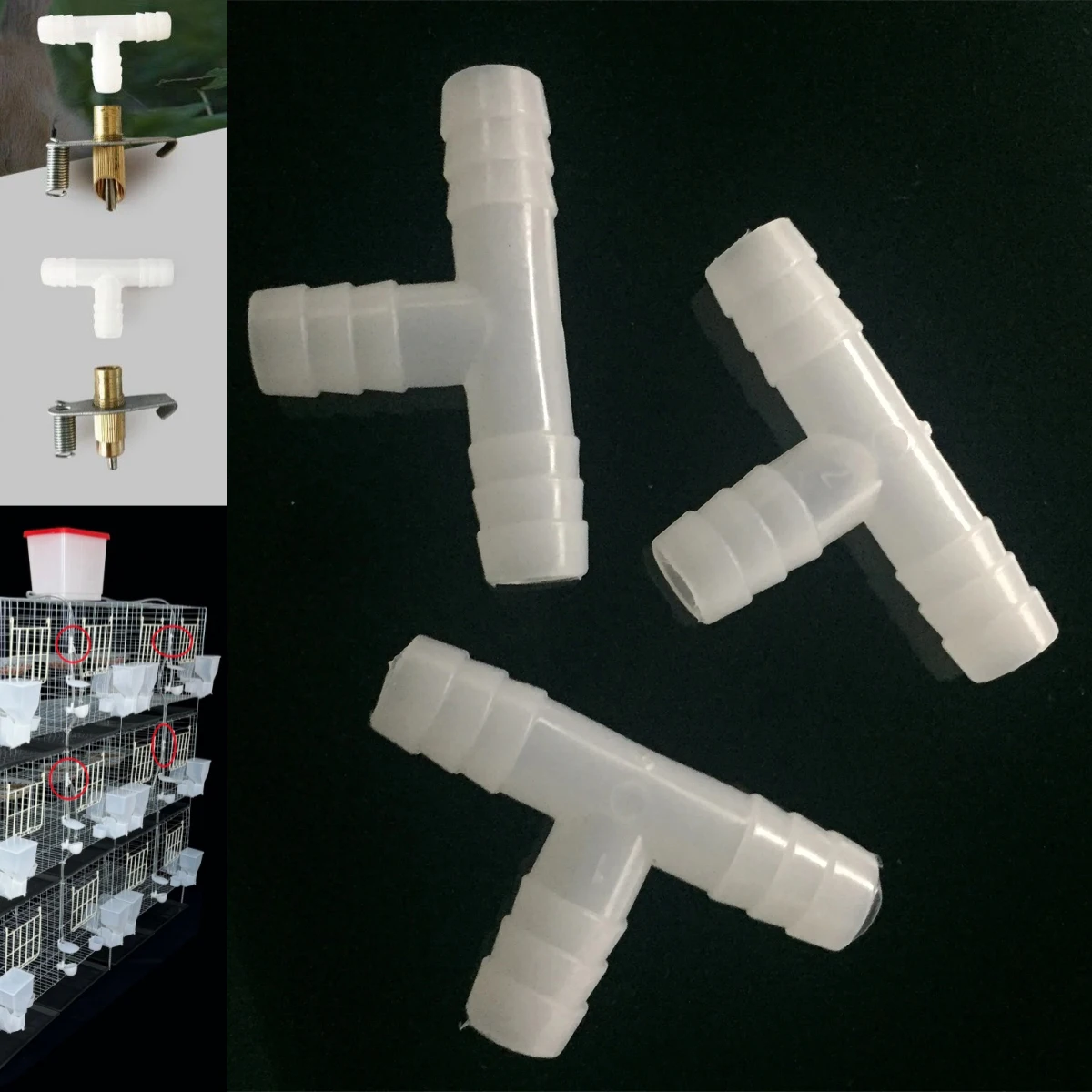 8mm Rabbit Drinking Fountain Tee Connector White PVC Barb 3-Way Joint Garden Irrigation Poultry Animal Drinker Accessories 50Pcs