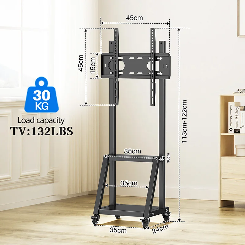 Mobile TV Stand on Wheels for 32-50 Inch TVs Rolling TV Cart Height Adjustable Heavy Duty Floor Portable TV Stand with Shelf image 6