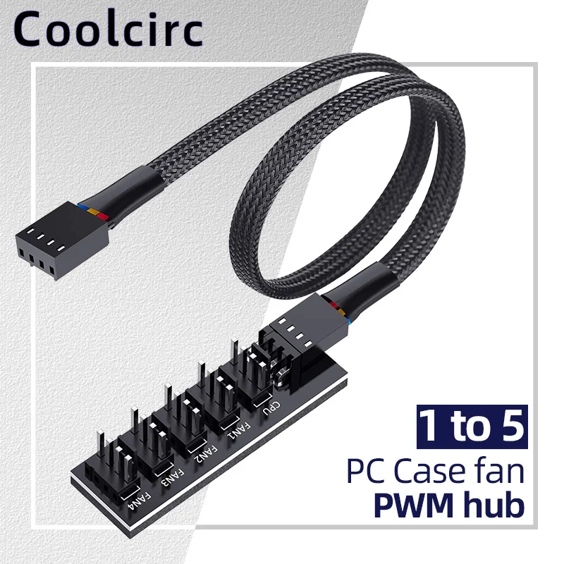 

1 to 5 PC Case Fan PWM Hub 4Pin CPU Chassis Cooling Fan Power Cable Extension Splitter Adapter Desktop Computer Accessories