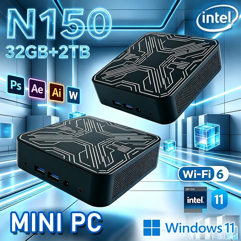 New Mini PC Intel Core N150 Compact Mini Laptop 16GB RAM 2048GB 2TB SSD HD WiFi6 BT5.2 Multifunctional Daily Notebook Gaming PC