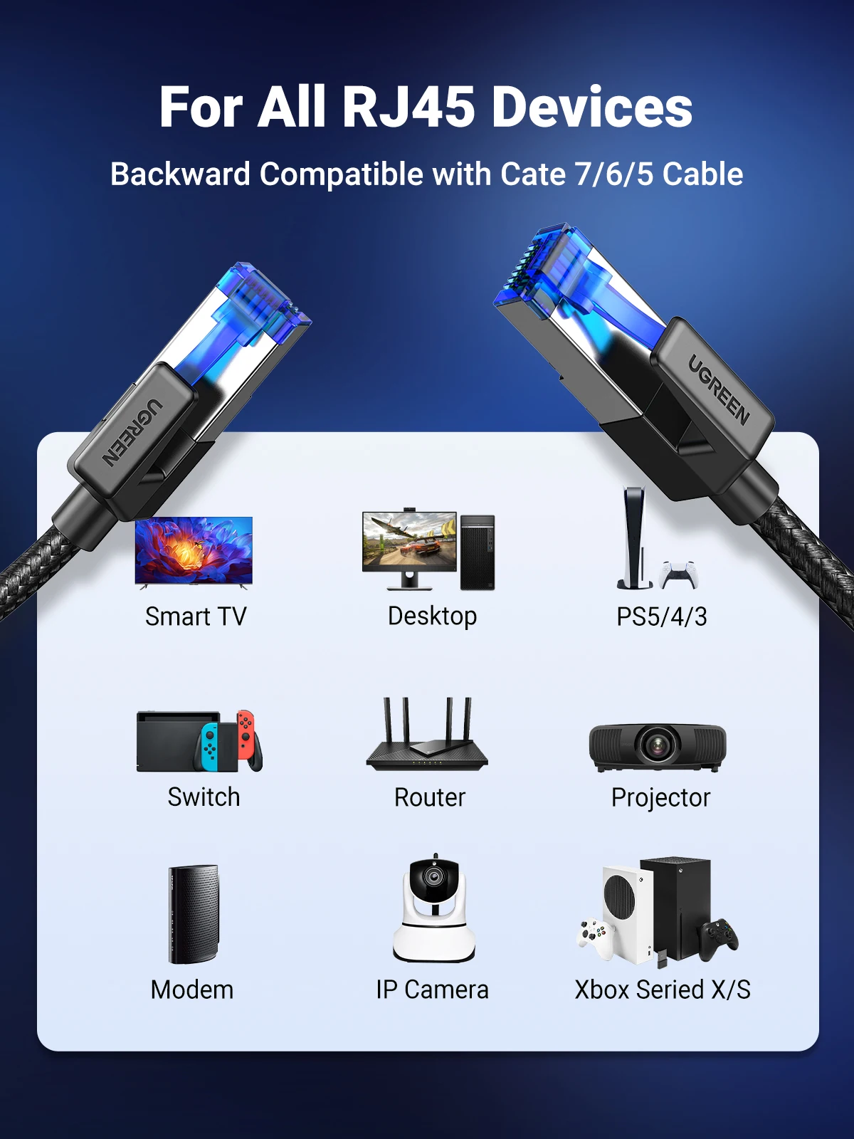 كابل UGREEN CAT 8 إيثرنت عالي السرعة مضفر 40 جيجابت في الثانية 2000 ميجا هرتز شبكة Lan Cord RJ45 محمي داخلي لجهاز التوجيه PC PS5 Modem Xbox