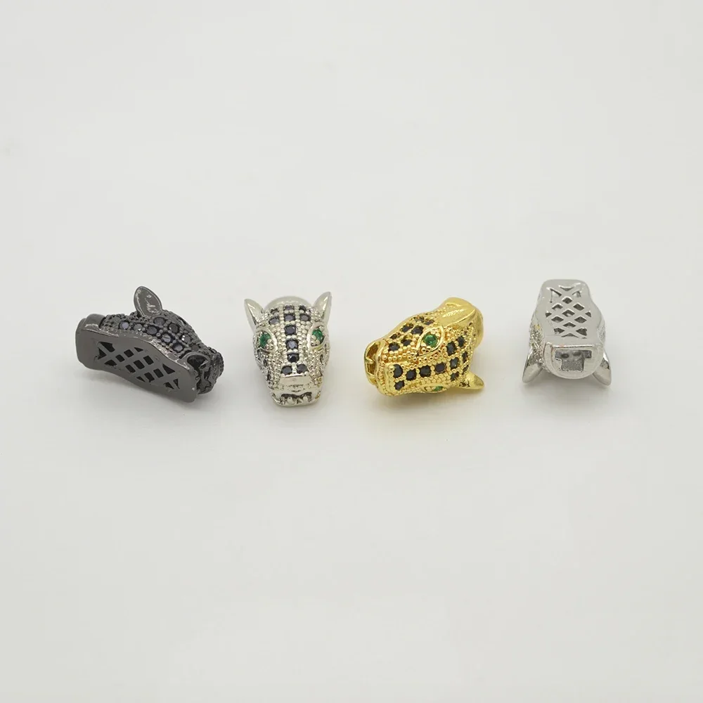 3 Pcs Leopard Tiger Head Beads Beaded for DIY Bracelets Necklaces Pendant Jewelry Making Pavé Zircon Brass Accessories Wholesale