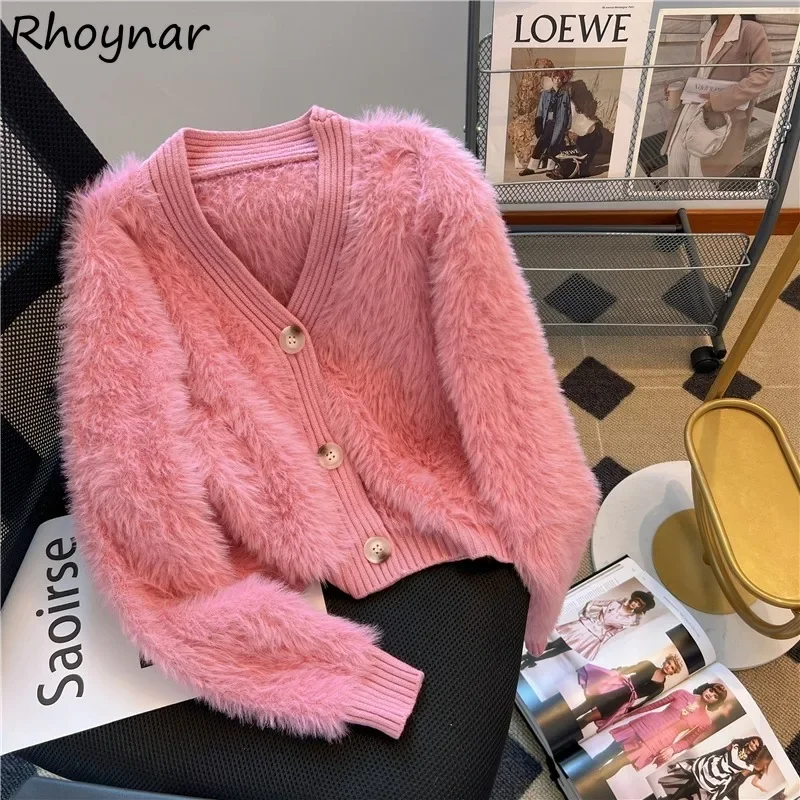 

Cropped Cardigan Women Autumn Sweet Girls V-neck Baggy Cozy Tender Knitted All-match Temperament Button Design Korean Style Ins