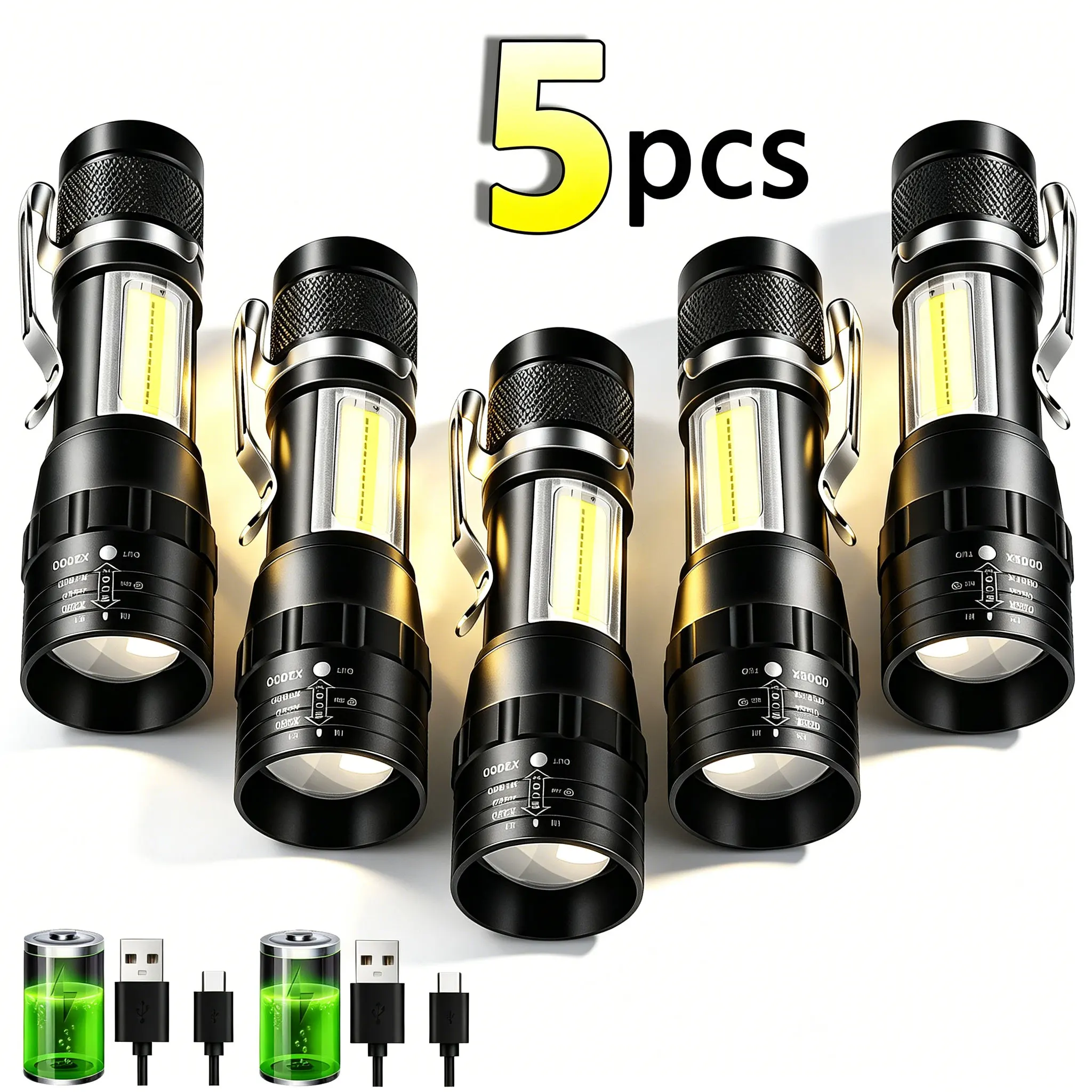 COB+XPE Mini Portable Flashlight Zoomable Small Torch USB Rechargeable Outdoor Camping Fishing Long Range Emergency Lantern