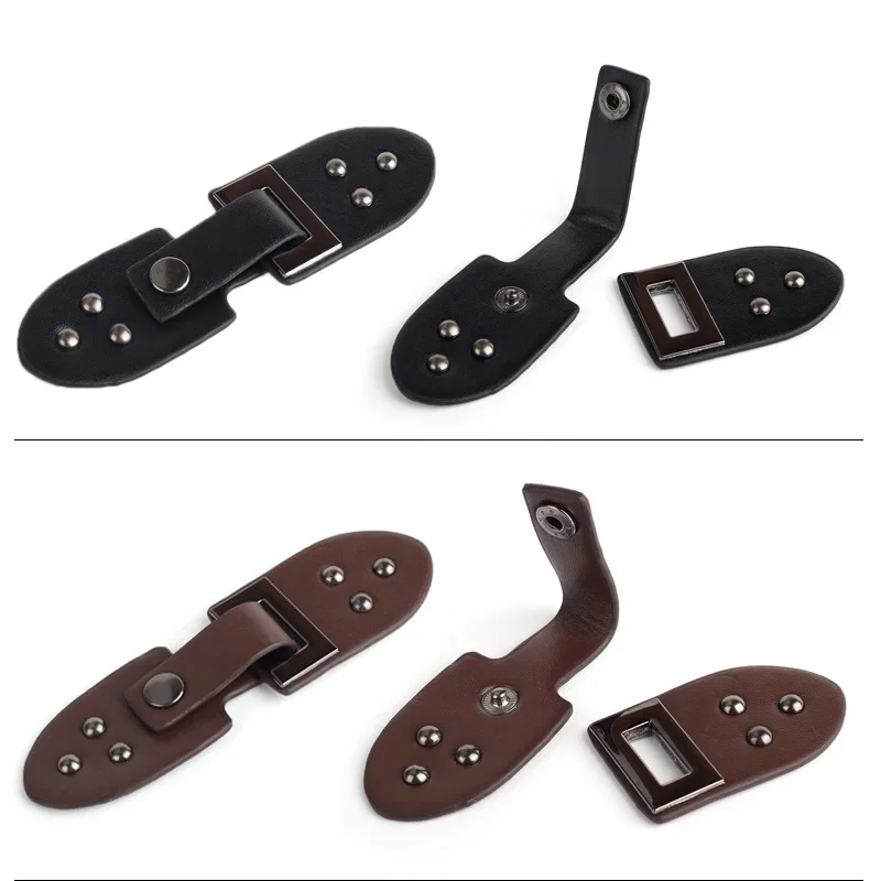 3 Pairs PU Leather Horn Toggle Buttons Sew on Buckle with Metal Hooks DIY Craft Closures Black Clip Holder Sweater Coat Windbrea