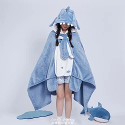 Winter Pajamas Women Lunch Break  Sleepwear Robe for Women Robe Long Night Gown Women's Nightgown Cartoon Shark Cloak Pajamas