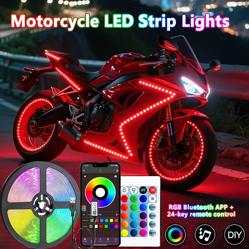 Motorcycle LED Strip Lights 5050 RGB Bluetooth APP Remote Control USB Christmas Decorative Lights for Motorcycle Room Decor