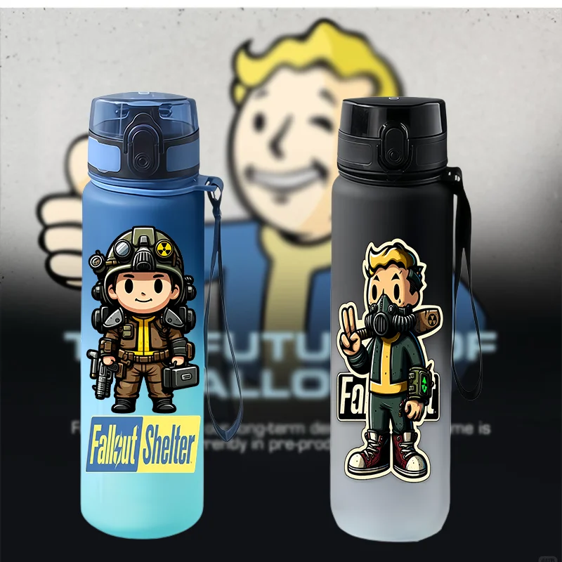 650MLGame Fallout Shelter Gradient Water Cup Portable Leak‑proof Drinking Bottle with Hand Strap for Teen Players