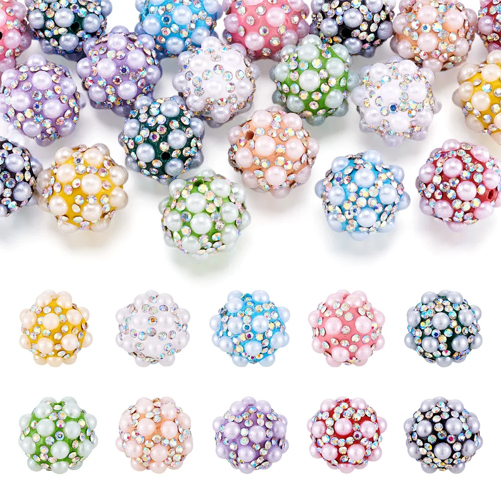 20Pcs 17mm Polymer Clay Rhinestone Round Beads Ball Spacer Beads with Imitation Pearl for jewelry making DIY bracele necklace