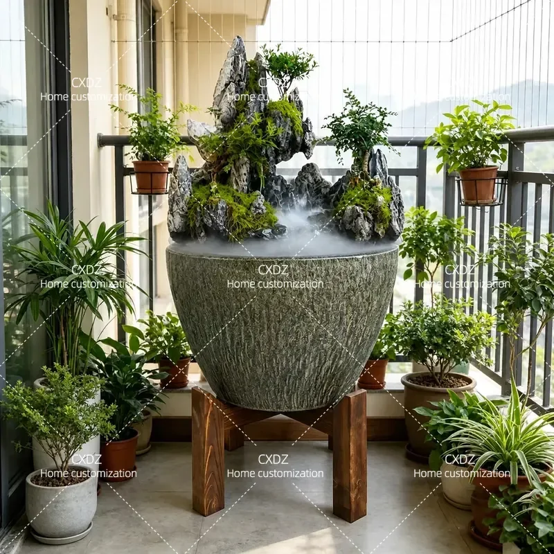 Stone Rockery Flowing Water Fountain Circulating Landscape for Balcony Living Room Ecological Fish Tank Office Lucky Ornament