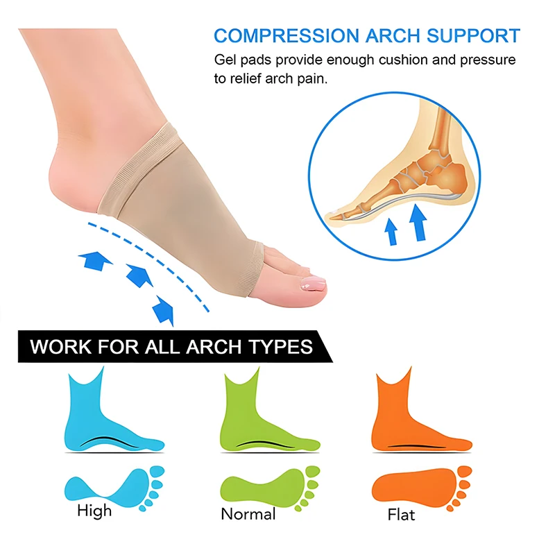 1 Pair Orthodic Insole Arch Support Foot Elastic Bandage with Gel Pad Inside Flat Foot Corrector Plantar Fasciitis Support