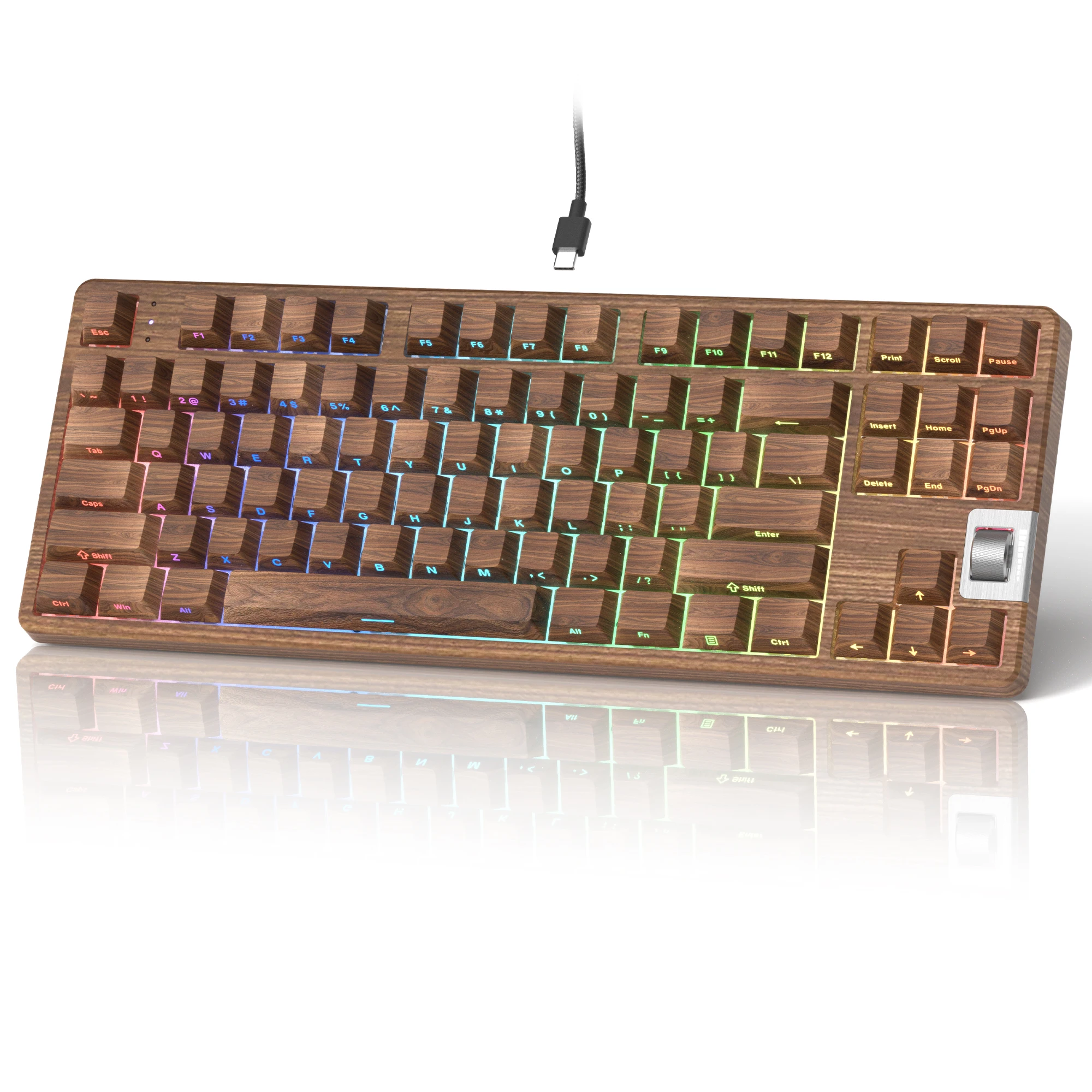 Womier F87 Walnut Hot Swap Mechanical Keyboard Wired Keyboard with Volume Scroll Wheel Gasket RGB Backlit Gaming Keyboard for PC