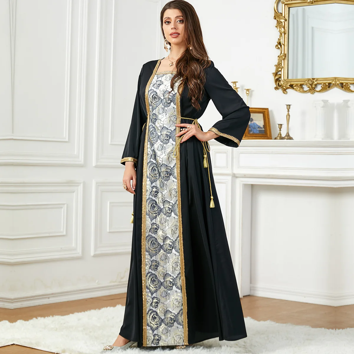 Dubai Abaya Luxury Women Print Maxi Dress Eid Ramadan Muslim Evening Party Long Dresses Morocco Kaftan Turkey Robe Caftan Gown