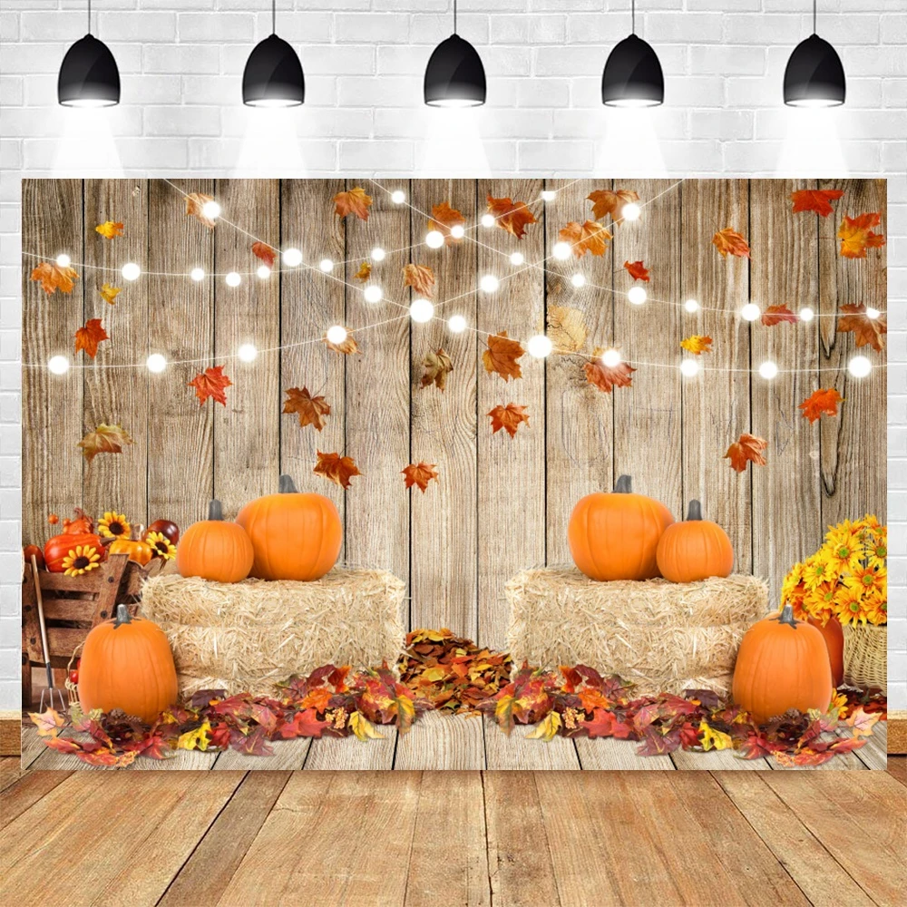 Autumn Backdrops Fall Pumpkins Bumper Harvest Maple Leaves Farm Barn Haystack Baby Portrait Photo Background Photography Props