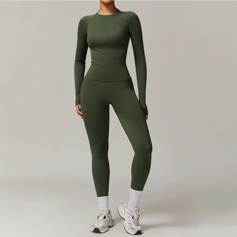 

2/3PCS Seamless Yoga Set Women Workout Set Sportswear Gym Clothing Fitness Long Sleeve Crop Top High Waist Leggings Sports Suits